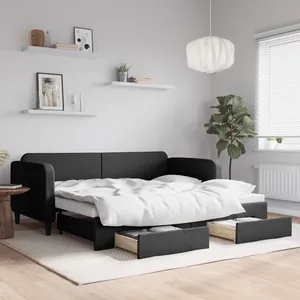 vidaXL Lit de jour avec gigogne et tiroirs noir 90x200 cm tissu pas cher