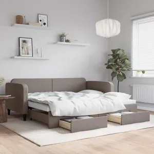 vidaXL Vidaxl Lit De Jour Avec Gigogne Et Tiroirs Taupe 90x200 Cm Tissu pas cher