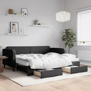 vidaXL Lit de jour avec gigogne et tiroirs noir 90x200 cm tissu pas cher
