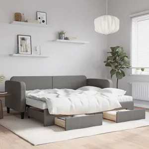 vidaXL Lit de jour avec gigogne et tiroirs gris foncé 80x200 cm tissu pas cher