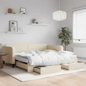 vidaXL Vidaxl Lit De Jour Avec Gigogne Et Tiroirs Crème 100x200 Cm Tissu pas cher