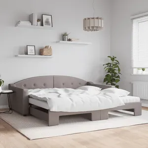 vidaXL Lit de jour avec gigogne et matelas taupe 100x200 cm tissu pas cher