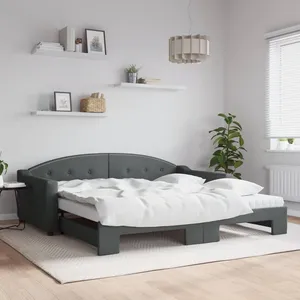 vidaXL Lit de jour avec gigogne et matelas gris foncé 100x200 cm tissu pas cher