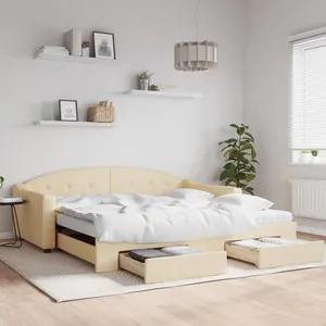 VidaXL Slaapbank met onderschuifbed en lades 100x200 cm stof crÃme3197575 pas cher