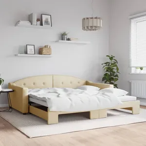 vidaXL Lit de jour avec lit gigogne crème 100x200 cm tissu pas cher