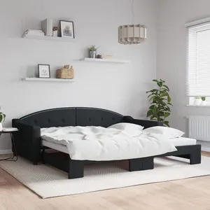 vidaXL Lit de jour avec lit gigogne noir 100x200 cm tissu pas cher