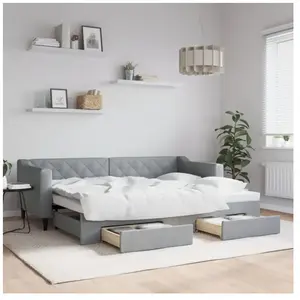 VidaXL JINLEFU Slaapbank met onderschuifbed en lades 80x200 cm stof lichtgrijs3197457 pas cher
