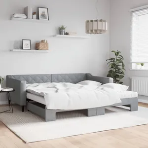 vidaXL Lit de jour avec gigogne et matelas gris clair 100x200 cm tissu pas cher