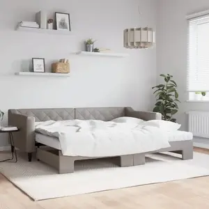 vidaXL Lit de jour avec gigogne et matelas taupe 90x200 cm tissu pas cher
