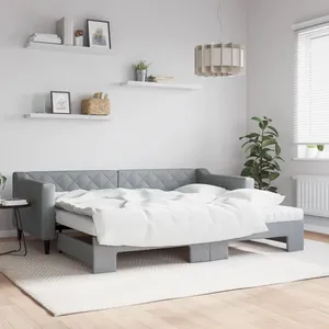 Comparateur de prix : vidaXL Lit de jour avec gigogne et matelas gris clair 90x200 cm tissu