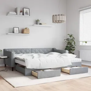 vidaXL Lit de jour avec gigogne et tiroirs gris clair 90x200 cm tissu pas cher