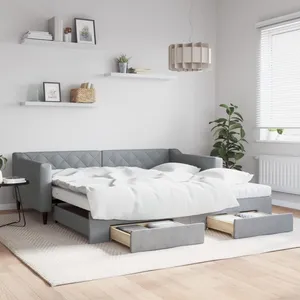 vidaXL Lit de jour avec gigogne et tiroirs gris clair 100x200 cm tissu pas cher