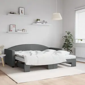 Vidaxl lit de jour avec gigogne et matelas gris foncé 90x190 cm tissu pas cher