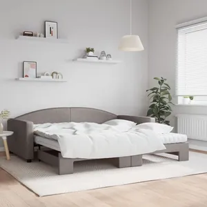 vidaXL Slaapbank met onderschuifbed en matrassen 100x200 cm stof taupe3197214 pas cher
