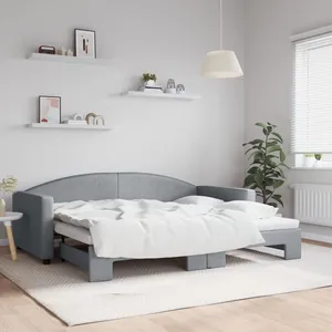 vidaXL Lit de jour avec lit gigogne gris clair 90x200 cm tissu pas cher