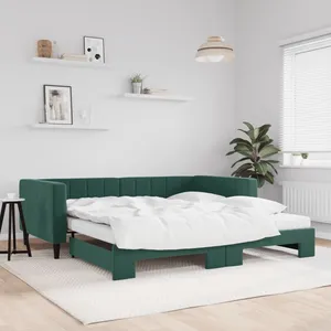 vidaXL Lit de jour et gigogne et matelas vert foncé 100x200 cm velours pas cher