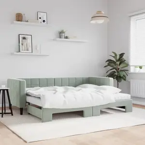 Vidaxl lit de jour avec gigogne et matelas gris clair 80x200cm velours pas cher