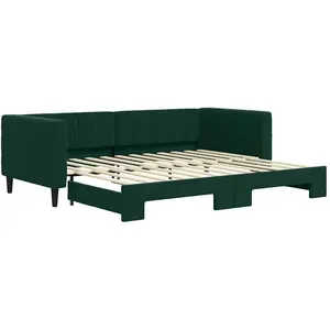 vidaXL Lit de jour avec gigogne sans matelas vert foncé 90x200 cm pas cher