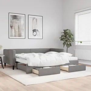 vidaXL Lit de jour avec gigogne et tiroirs gris foncé 90x190 cm tissu pas cher