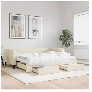 VIDAXL Lit de jour avec gigogne et tiroirs crème 90x200 cm tissu pas cher