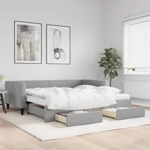 vidaXL Lit de jour avec gigogne et tiroirs gris clair 100x200 cm tissu pas cher
