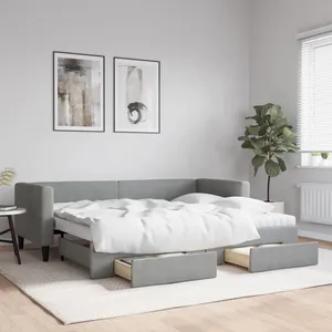 vidaXL Lit de jour avec gigogne et tiroirs gris clair 80x200 cm tissu pas cher