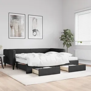 vidaXL Lit de jour avec gigogne et tiroirs noir 90x200 cm tissu pas cher