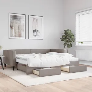 vidaXL Slaapbank met onderschuifbed en lades 90x200 cm stof taupe3196635 pas cher