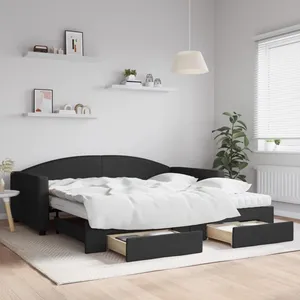 vidaXL Slaapbank met onderschuifbed en lades 100x200 cm stof zwart3197249 pas cher