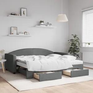 vidaXL Lit de jour avec gigogne et tiroirs gris foncé 90x190 cm tissu pas cher