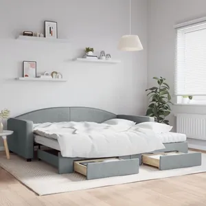 vidaXL Lit de jour extensible avec tiroirs gris clair 100x200 cm Tissu pas cher
