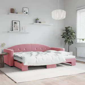 vidaXL Lit de jour avec lit gigogne rose 80x200 cm velours 3197297 pas cher