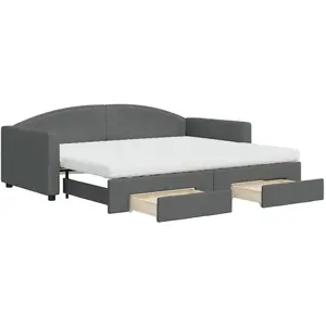 VIDAXL Lit de jour avec gigogne et tiroirs gris foncé 90x200 cm tissu pas cher