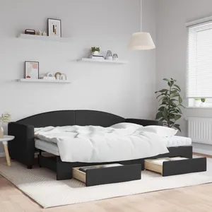 vidaXL Lit de jour avec gigogne et tiroirs noir 90x200 cm tissu pas cher