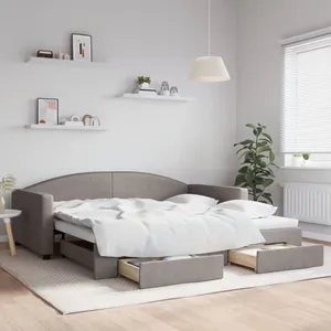 vidaXL Slaapbank met onderschuifbed en lades 100x200 cm stof taupe3197232 pas cher