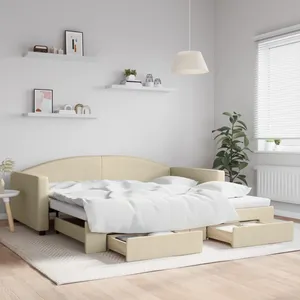 VidaXL Slaapbank met onderschuifbed en lades 100x200 cm stof cràme3197233 pas cher