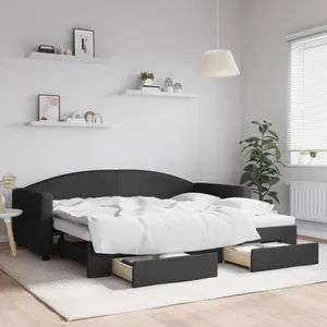 vidaXL Lit de jour avec gigogne et tiroirs noir 90x200 cm tissu pas cher