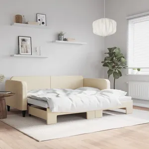 vidaXL Lit de jour avec lit gigogne crème 90x200 cm tissu pas cher