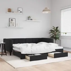 vidaXL Lit de jour avec gigogne et tiroirs sans matelas noir 90x200 cm pas cher