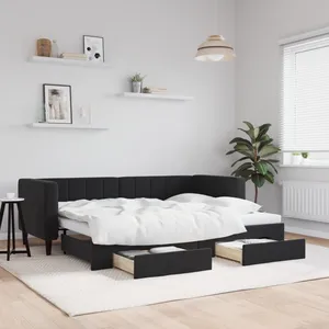 Lit de jour avec gigogne et tiroirs noir 80x200 cm velours Vidaxl Noir pas cher