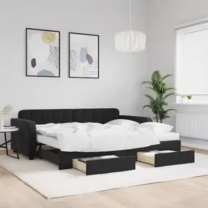 vidaXL Slaapbank met onderschuifbed en lades 90x190 cm fluweel zwart3197016 pas cher