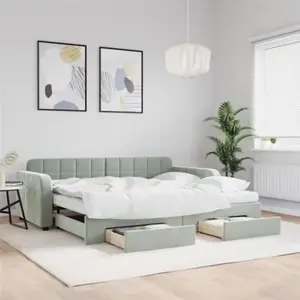 Vidaxl lit de jour avec gigogne et tiroirs gris clair 90x190cm velours pas cher