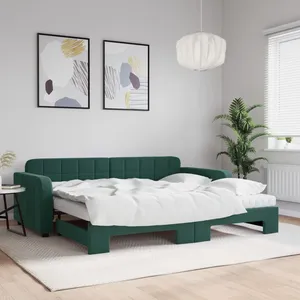 Lit de jour avec gigogne et matelas vert foncé 90x200cm velours vidaXL pas cher