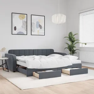 Vidaxl lit de jour avec gigogne et tiroirs gris foncé 90x200cm velours pas cher