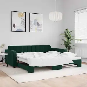 vidaXL Lit de jour avec gigogne sans matelas vert foncé 100x200 cm pas cher