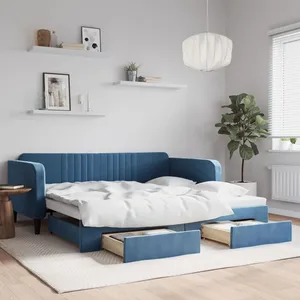 vidaXL Lit de jour avec gigogne et tiroirs sans matelas bleu 100x200cm pas cher