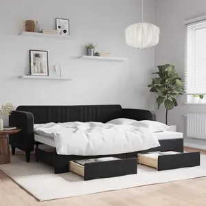 vidaXL Lit de jour avec gigogne et tiroirs noir 90x200 cm velours pas cher
