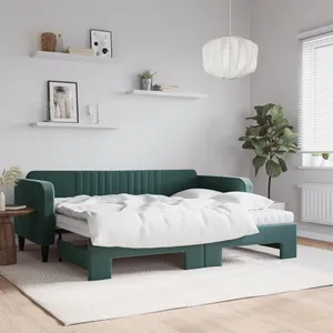 vidaXL Lit de jour avec gigogne et matelas vert foncé 90x200cm velours pas cher