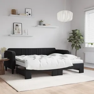 vidaXL Lit de jour avec gigogne et matelas noir 90x200 cm velours pas cher