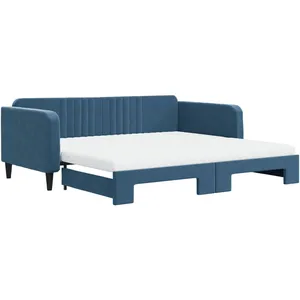 vidaXL Lit de jour avec lit gigogne et matelas bleu 100x200 cm velours pas cher